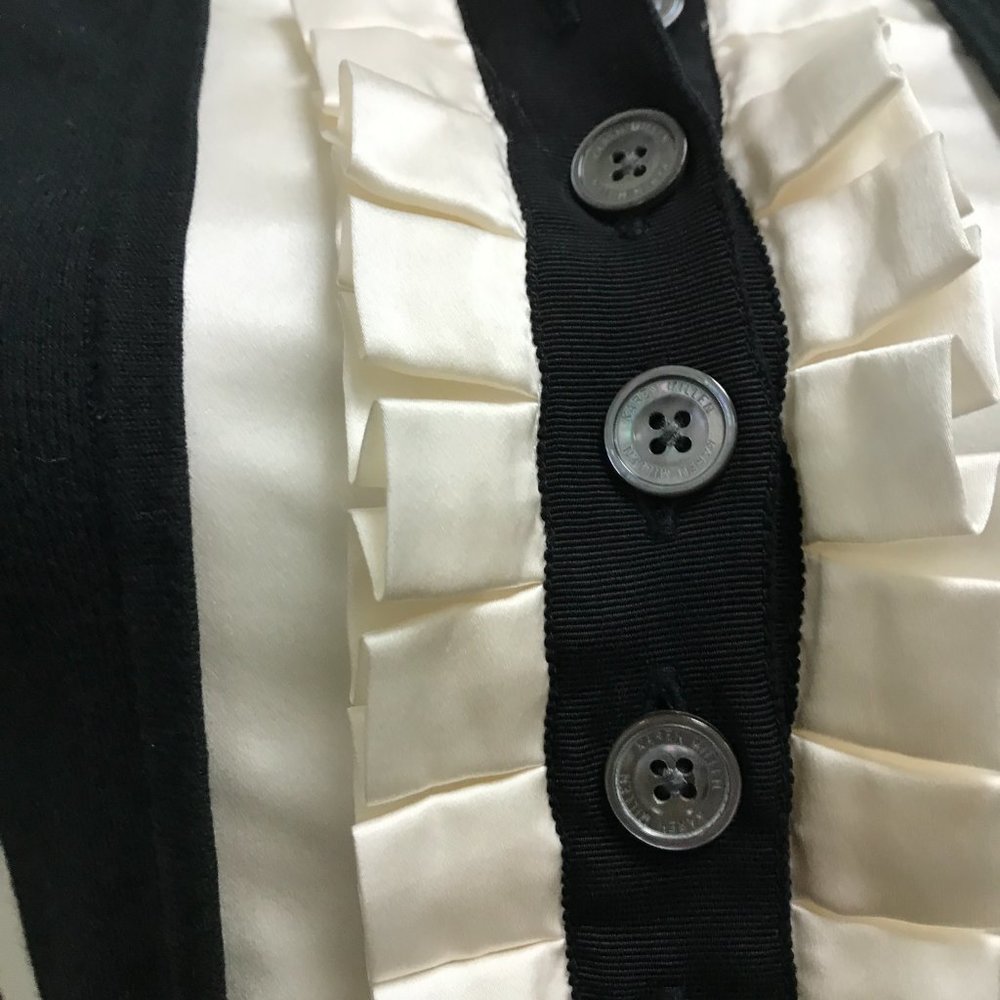 Karen Millen black ivory satin pleated button up cardigan sweater shirt S 1 - Picture 3 of 6